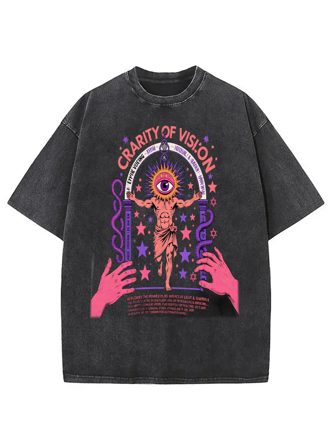 Vintage Psychedelic T-Shirt - Loose-Fitting Black Top with Mysterious Eye and 60S-70S Retro Patterns - Short-Sleeved Round-Neck Casual Shirt, Suitable for Birthdays, Holidays, and Everyday Wear - Machine Washable Gift Clothing
