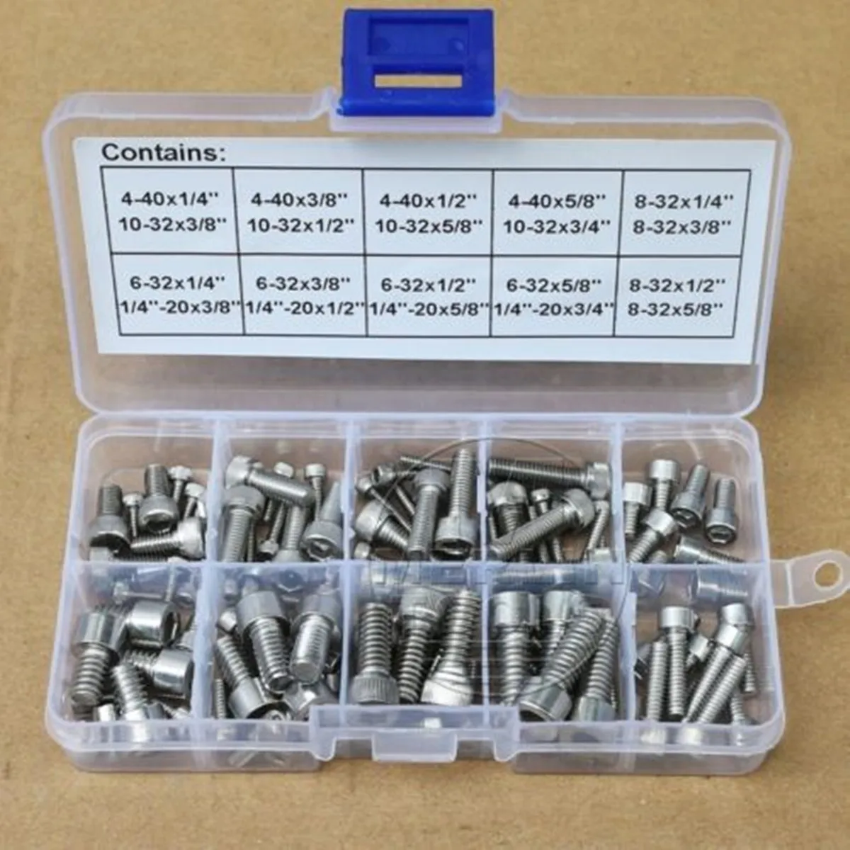 

96Pcs 304 Stainless Steel 4-40 to 1/4"-20 Allen Hex Socket Head Cap Screws Bolts