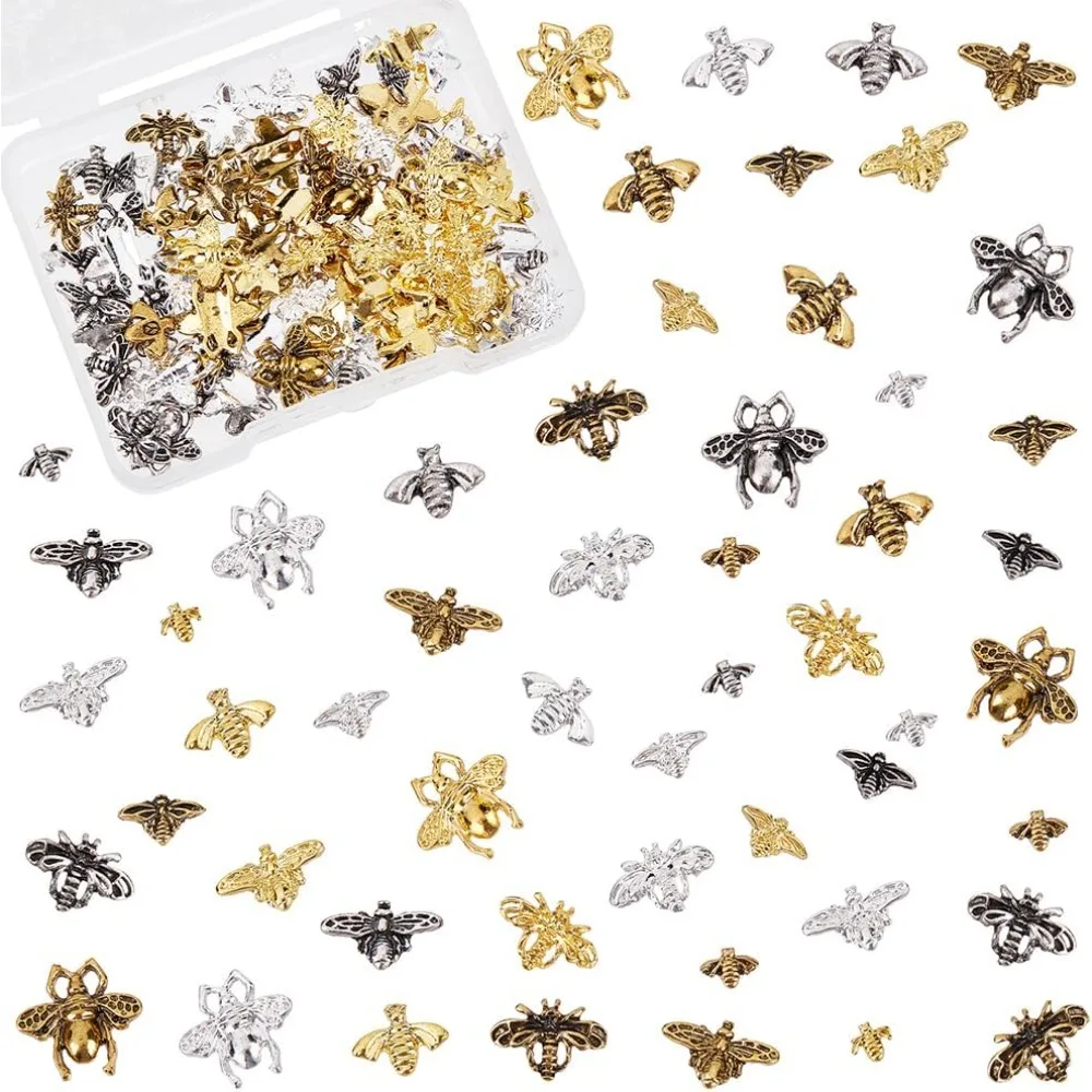 144Pc 3D Bees Shape Resin Fillers Metal  Charms 4 Colors Alloy Cabochons Epoxy Supplies Filling Accessorie