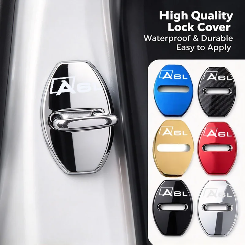 4pcs/set Car Door Lock Anti-rust Cover Case Protective Stickers Replacement for Audi A6L Logo Car Accessories
