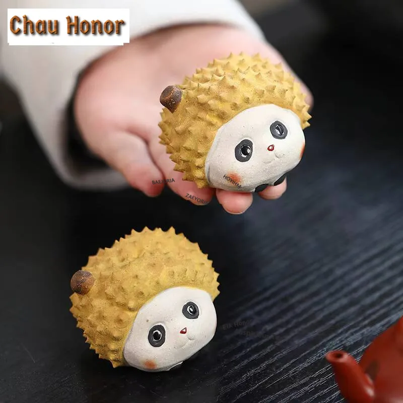 Handmade Yixing Zisha Petted Durian Panda Tea Petcreative Fruit Stupid Tea Figurine Play Toys Tea Ceremony Tableware Decoration