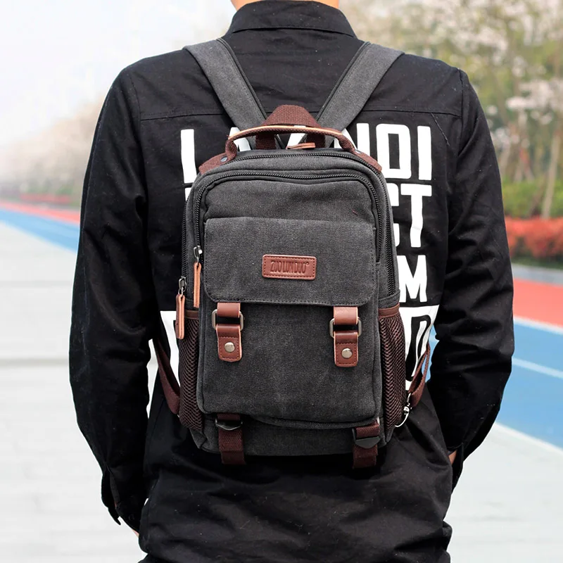 

Men's Small Canvas Backpack Dual Shoulder Travel Bag Tutoring Bag Multi-use Single Shoulder Chest Bag Sweet School Style