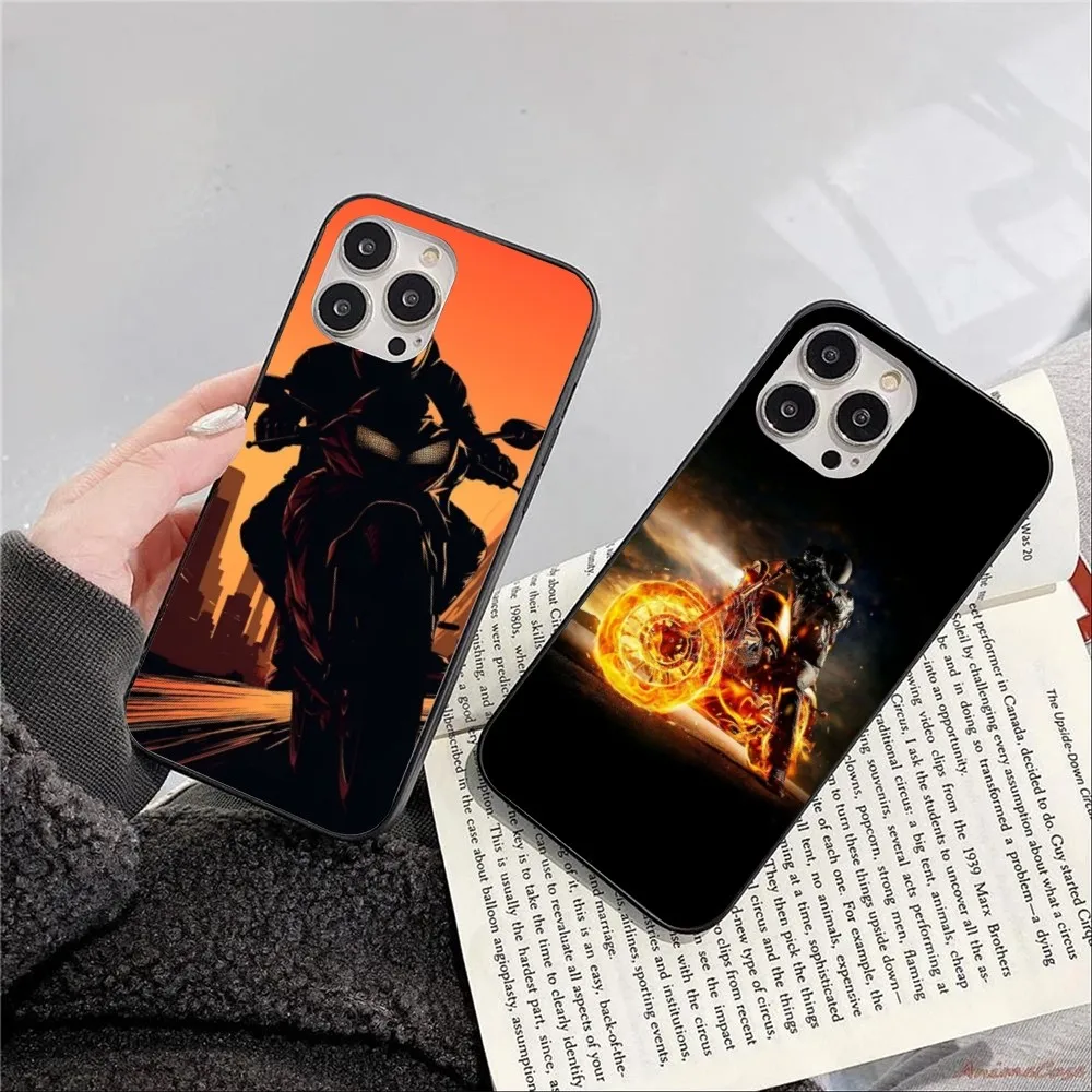 Motorcycle Rider Mobile Cell Phone Case for iPhone 15 14 13 12 11 XS X 8 7 6 Plus Mini Pro Max SE 2022 Black Phone Cover Funda