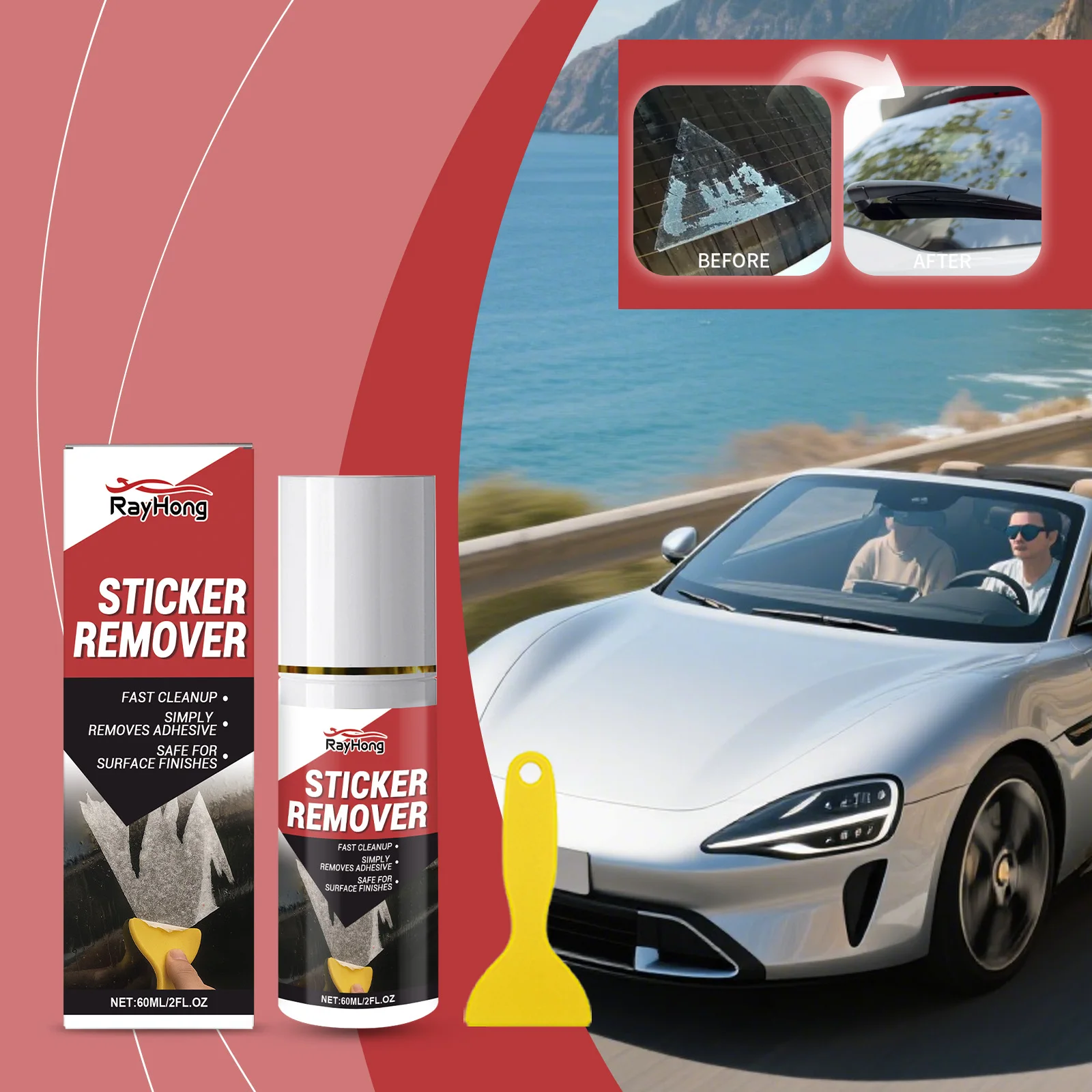 Powerful Automotive Adhesive Remover Spray Car Glue Cleaner Dissolves Sticky Decal Residue For Glass Metal Plastic Includes Tool