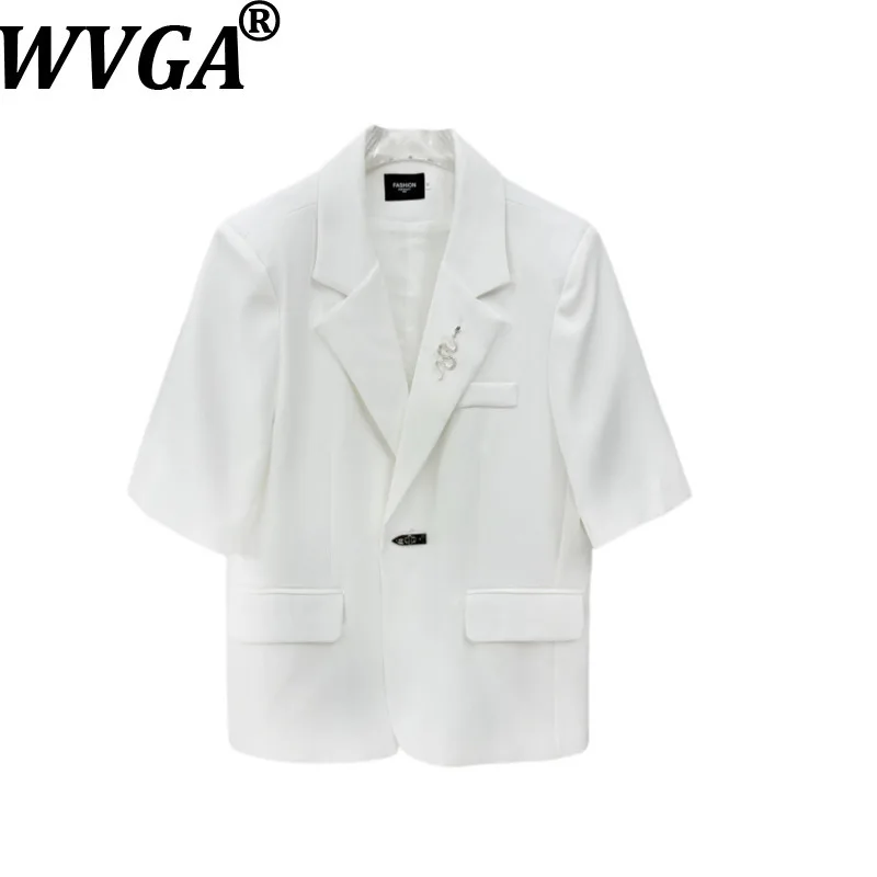 

WVGA Spring Summer New Men Korean Style Short Sleeve Suit Coat Niche Chic Casual Button Trendy Padded Shoulder Blazer Ins W18003