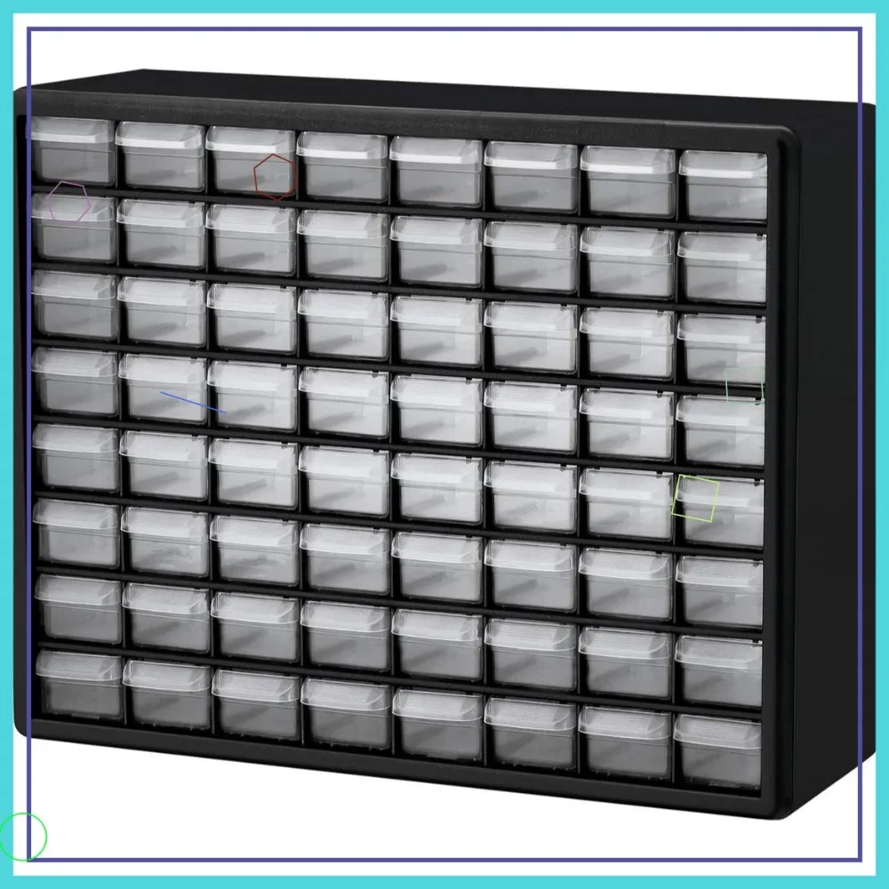 

Пластиковый шкаф для хранения с 64 ящиками для гаража, бусин, строительных блоков, инструментов для учителей, косметики - 20 дюймов (ширина) x 6 дюймов (глубина) x 16 дюймов (высота), черный