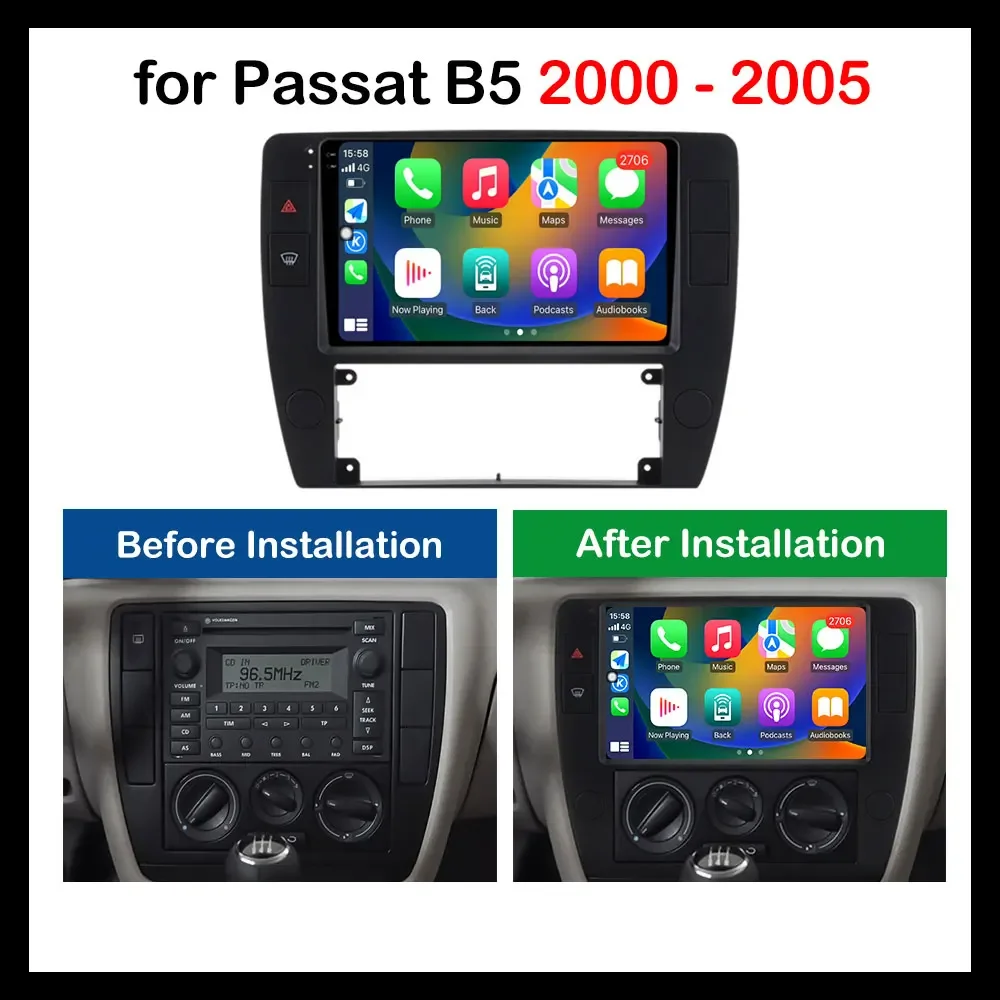 Android 14 Carplay Car Radio For Volkswagen Passat B5 2000 2001 2002 - 2005 Navigation GPS Multimedia Player WiFi+4G stereo BT