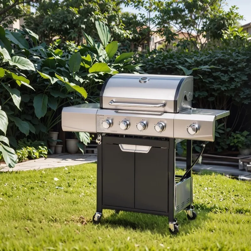 

Propane Grill 4 Burner Barbecue Grill Stainless Steel Ga-s Grill with Side Burner for Outdoor BBQ, Camping
