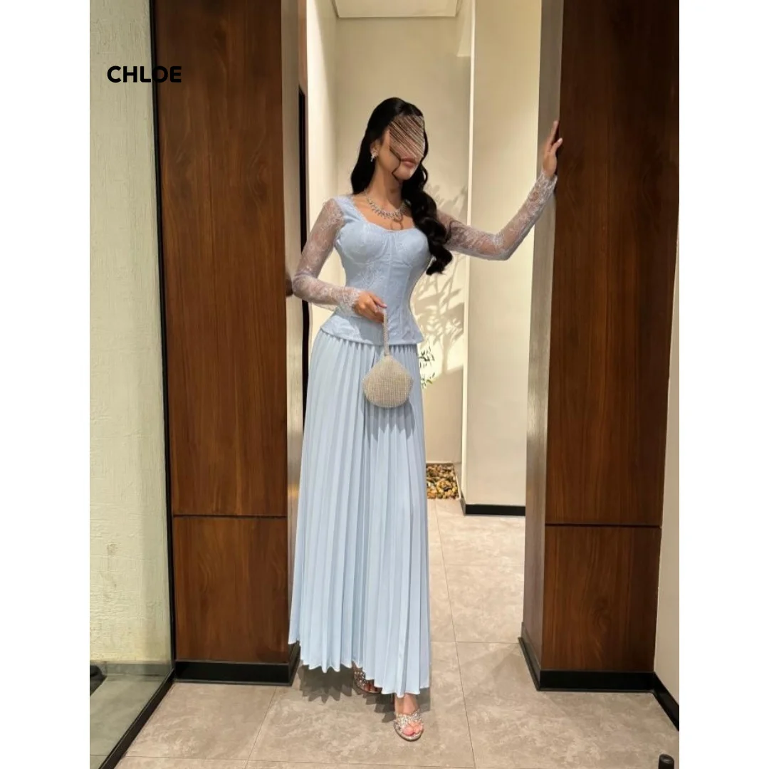 

Blue Elegant Dresses Woman for Evening Party Customized Women's Evening Dress Long Sleeves Line A Chiffon Women's Ball Gown Prom