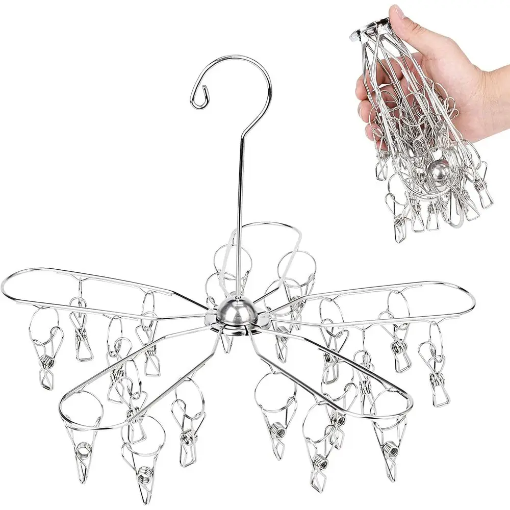 Stainless Steel Clothes Drying Rack with 20 Clips for Underwear, Socks, Bras, Lingerie, Hats, Scarves, Gloves, Diapers, Towels,