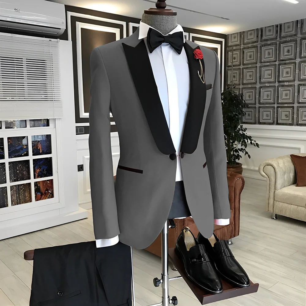 Classic Men\'s Wedding Tuxedo 2 Piece Set Black Jacket Pants Tie Elegant Men\'s Suit Customized XS-5XL