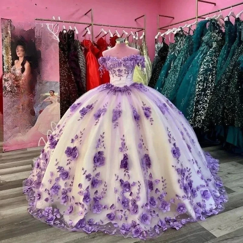 

Vestidos Sweet Flower 15 Quinceanera Dresses Ball Gown Party Dress Off The Shoulder Birthday Prom Gown Robe De Bal
