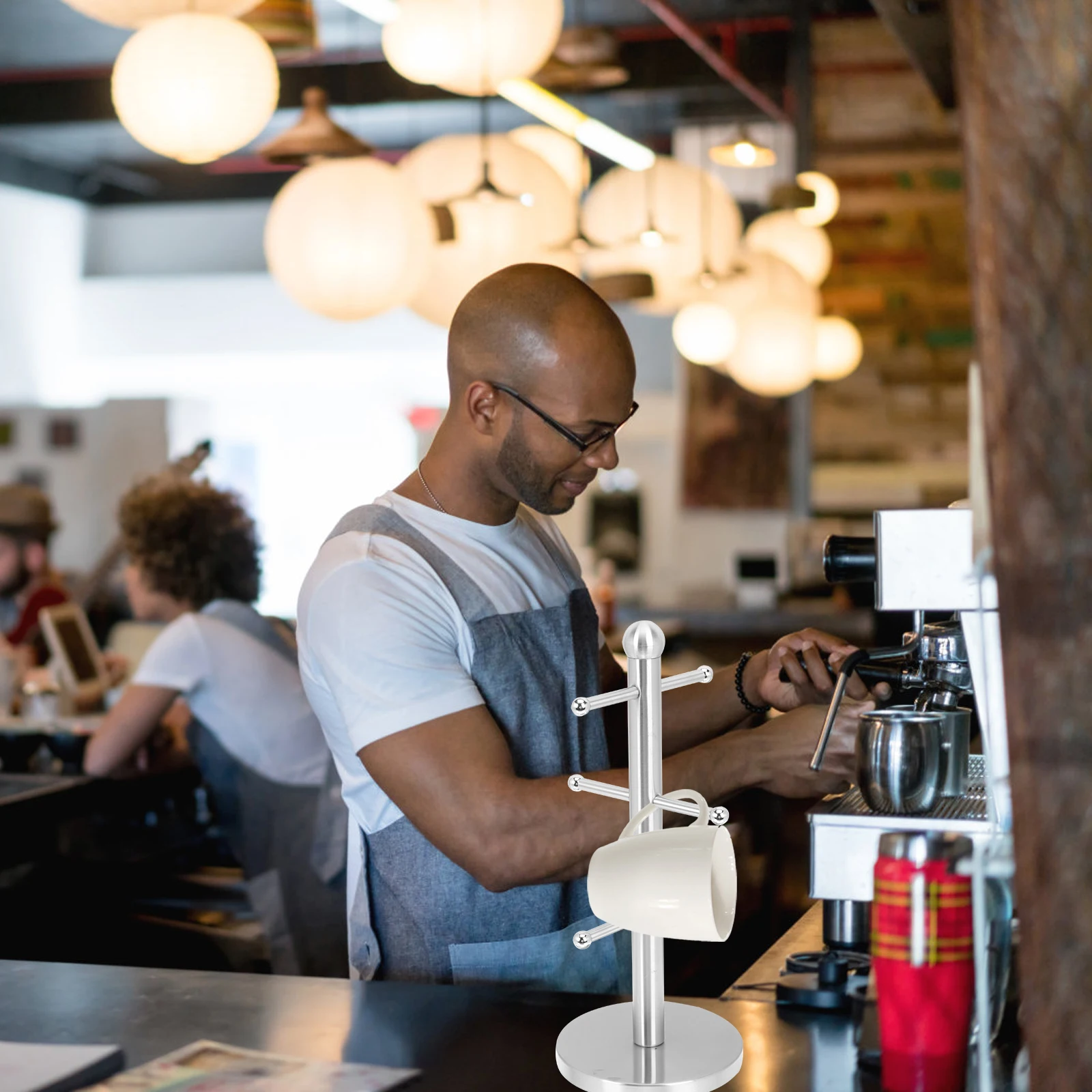 Tree-shaped Cup Holder Coffee Mug Round Stainless Steel Tea Storage Rack for Countertop