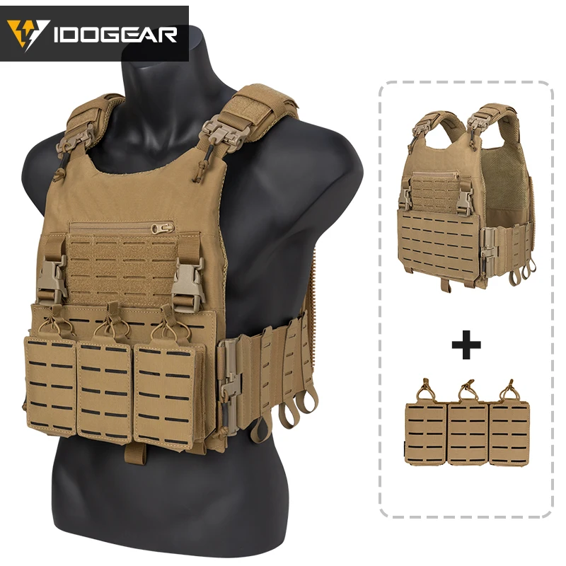 IDOGEAR LSR Tactical Vest Quick Release Laser Cut Plate Carrier with 556  Magazine Pouch MOLLE  Lightweight Hunting Gear 3318