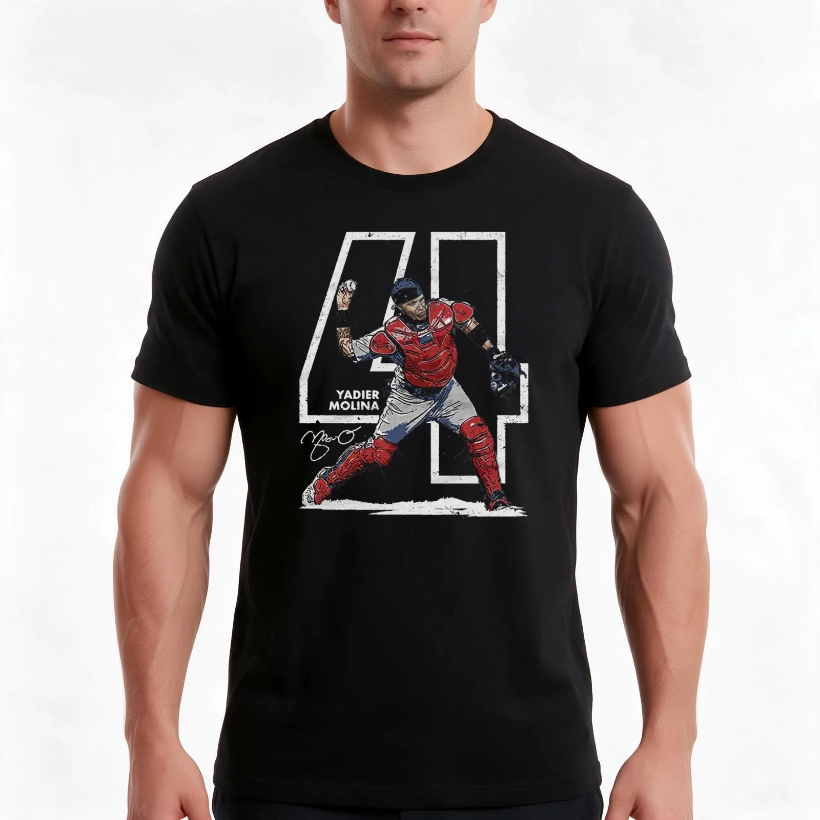 Yadier Molina T-Shirt, Summer Casual Cotton Tee, Oversized Streetwear Tops, Vintage Graphic Print, Loose Fit Short Sleeve