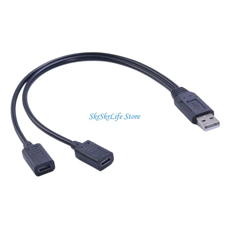 E65E USB To Double Type C Adapter Cable For Phone And Tablet Charging 30Cm Black PVC