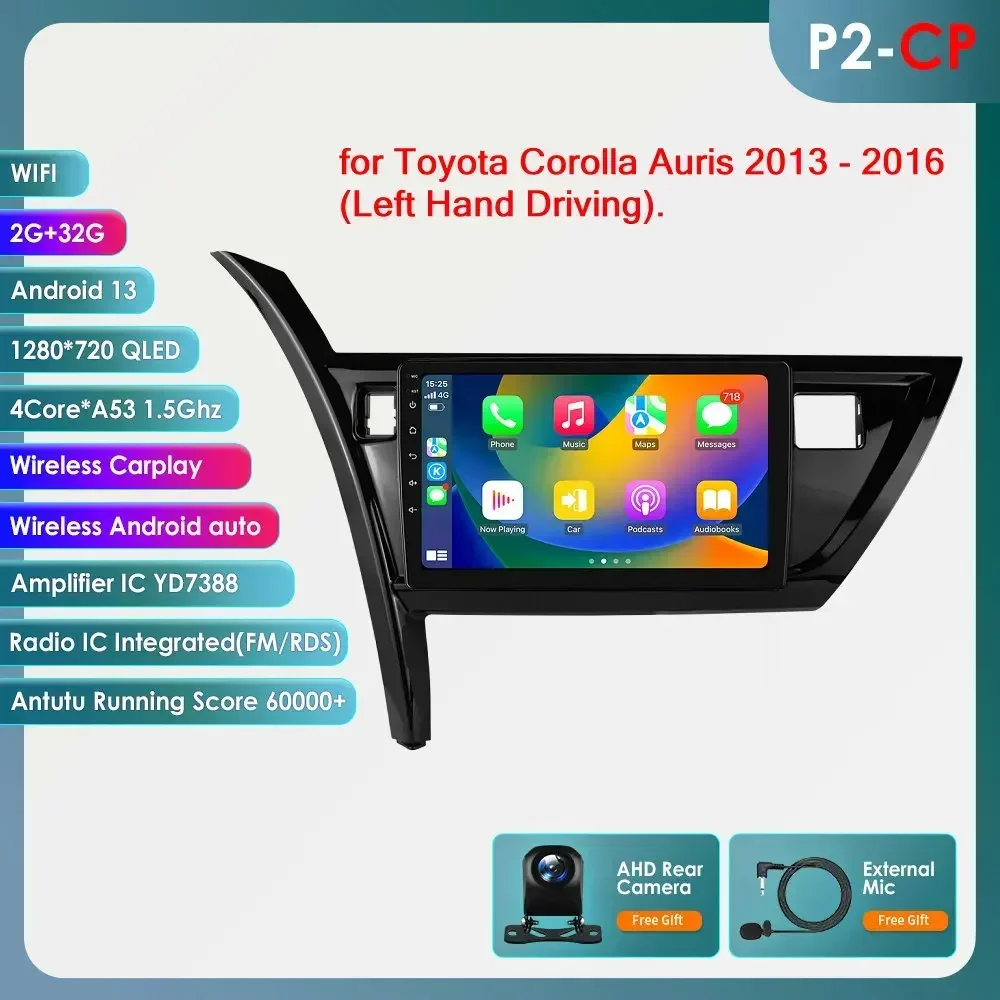 Hizpo 10.1 inch 6115 Intelligente Scherm Carplay 4G 2Din Android 14 Autoradio voor Toyota Corolla Auris 2013-2016 Linkerhand Rijden