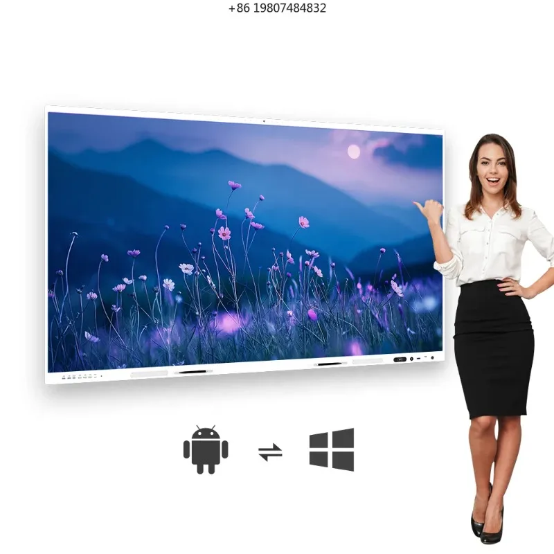 65-Inch Android Windows Dual System Smart Board, 20 Point Touch LED Electronic Whiteboard for Office