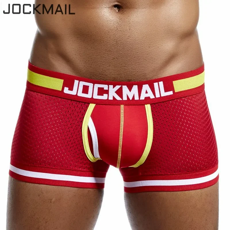 JOCKMAIL Brand Men Mesh Underwear Boxers calzoncillos hombre Gay Sleepwear Cueca Boxer Breathable Crotch Cotton Panties shorts