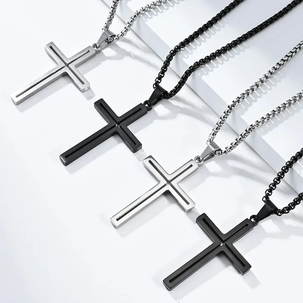 Simple Frosting Cross Pendant ,Stainless Steel Men Necklace,Pray Christian Religious Jewelry