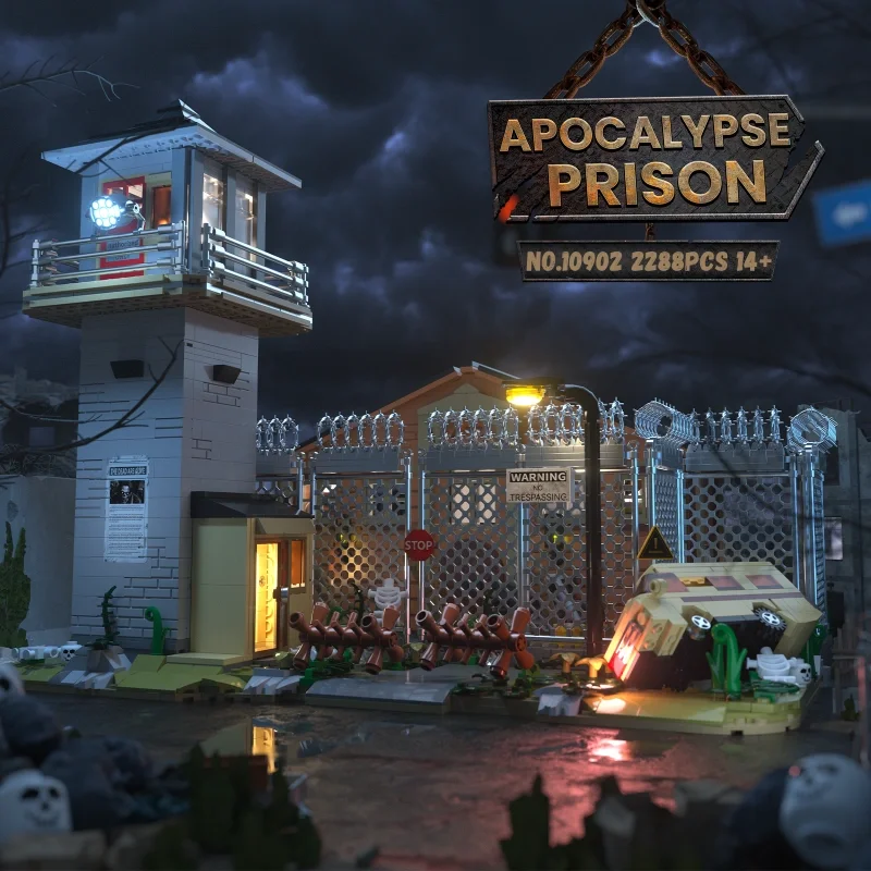 

2288 шт., строительные блоки из тюрьмы Апокалипсиса, MOC, модель тюрьмы, украшение для рабочего стола, сборка сращивания, кирпичная головоломка, игрушки, подарок для детей