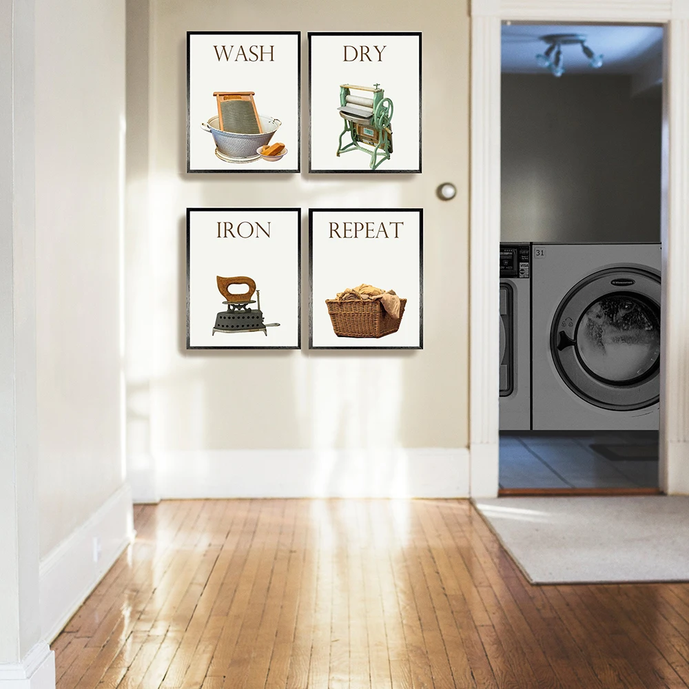 Vintage Wall Art Canvas Wash Dry Fold Repeat Laundry Sign Poster Painting Living Room Nordic Pictures Print Modern Home Decor