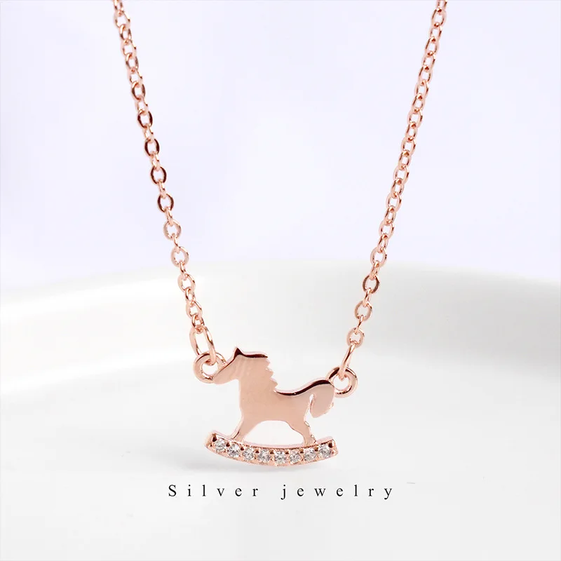 Chic and Minimalist S925 Sterling Silver Chain Necklace with Mini Trojan Horse Pendant