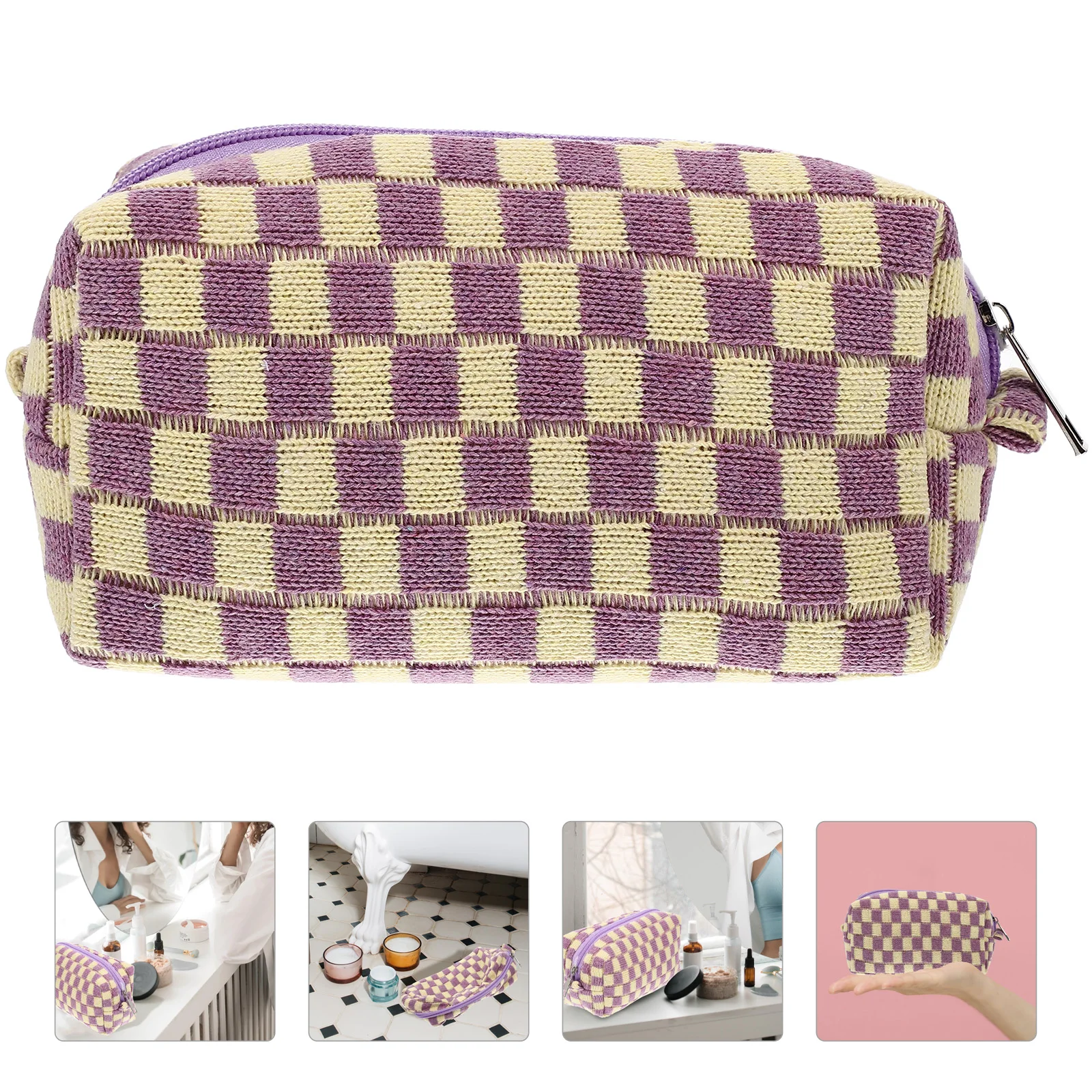 Duffle Bag for Travel Pink Purse Checkered Storage Camping 17X10CM Toiletry Light Green Makeup Pouch Girl Child