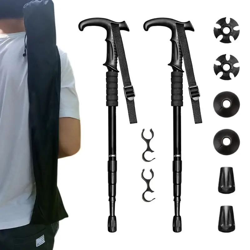 

Trekking Pole 2 Pieces Hiking Sticks Retractable Poles Ergonomic Handle Design Four-Section Equipment For Backpacking Camping