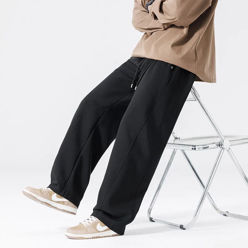 

Men's Black Wide Leg Straight Leg Pants Spring Autumn Casual Sports Loose Sweatpants Old Money Style Polyester Cotton Spandex