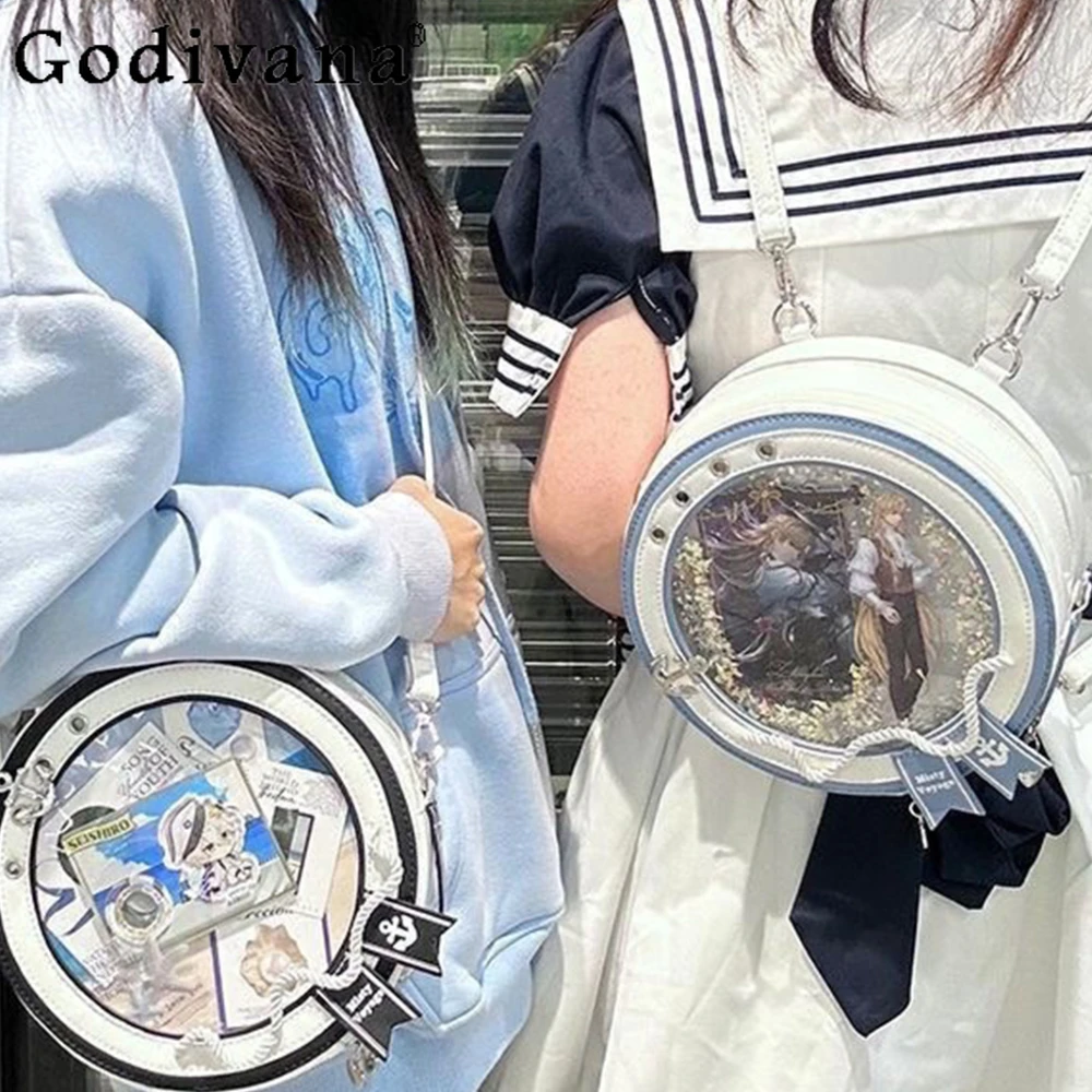 

JK Uniform Itabag Fresh Girl Students Bolso Badge Pattern Package Fashion Handbag Students' Crossbody Round Bag Backpack