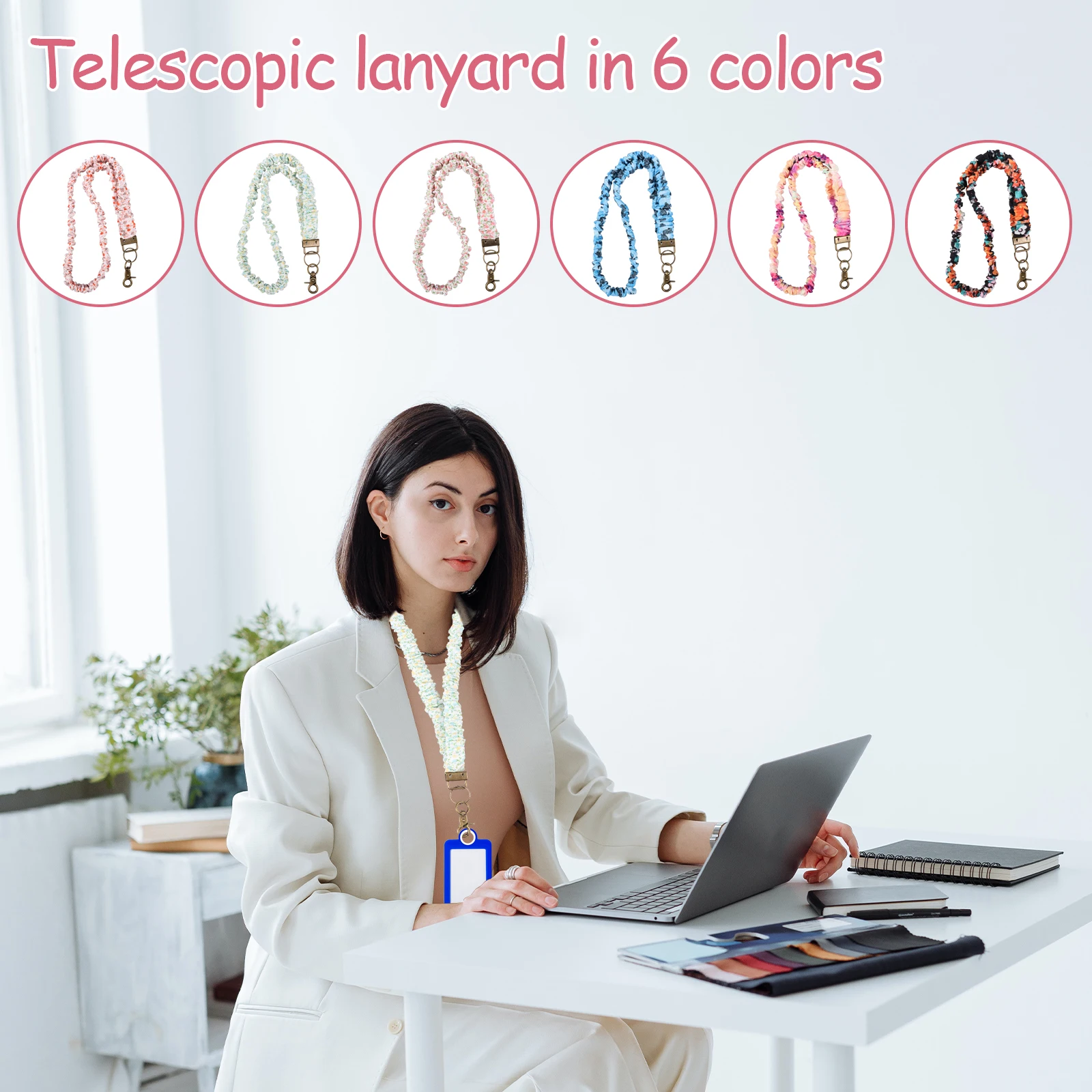 Cordino elastico per scrunchie da 6 pezzi per badge identificativi e chiavi Simpatico cordino retrattile per il collo con clip per insegnanti donne infermiere scuola