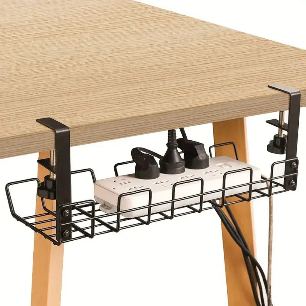 

No Punching Under Table Storage Rack Sturdy Adjustable Clamps Metal Cable Management Tray Space Saving Hanging Shelf
