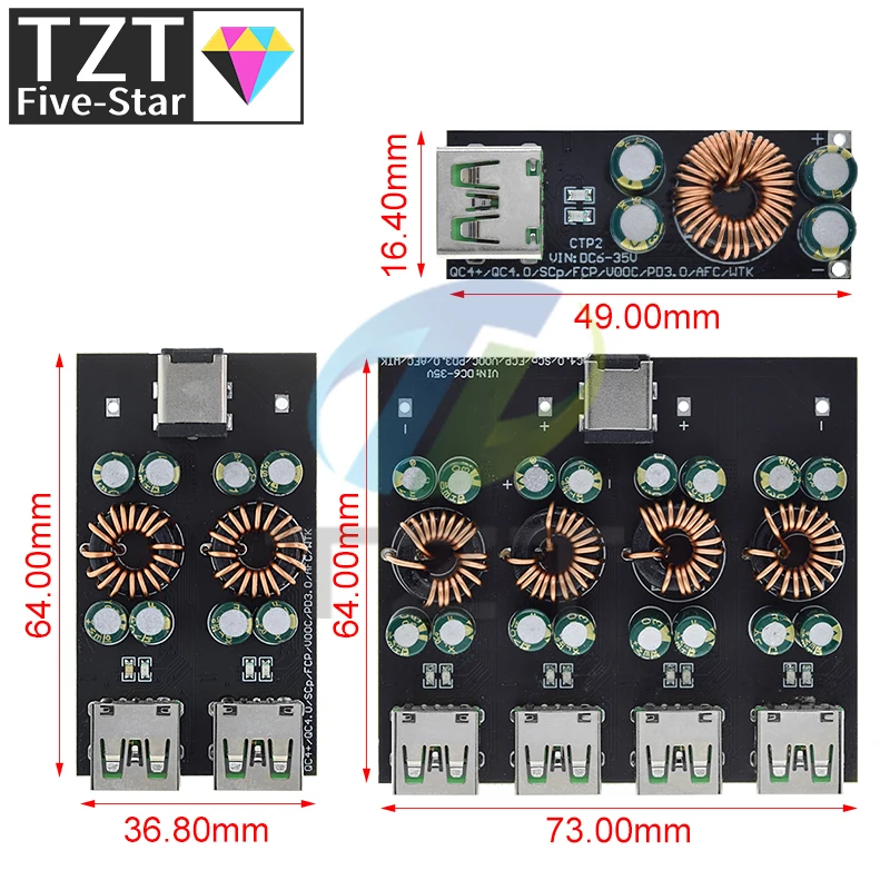 QC4.0 QC3.0 USB Type-C Mobile Phone Quick Charge Adapter 6 -35V Step Down Buck Boost Module for Huawei SCP/FCP Apple PD Qualcomm