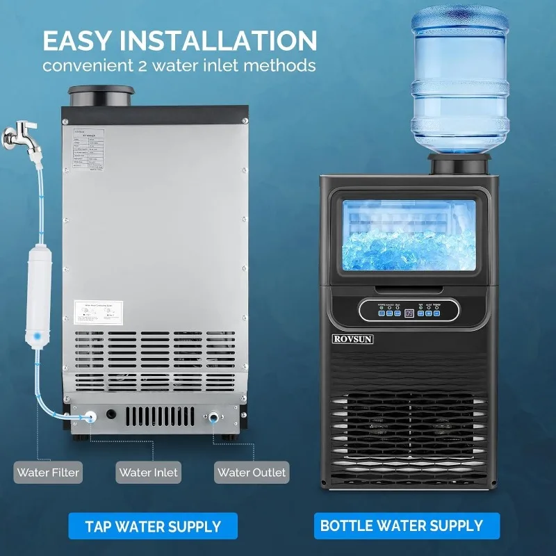 ROVSUN 90LBS/24H カウンタートップ製氷機 2 つの水入口と予約機能付き、自立型製氷機