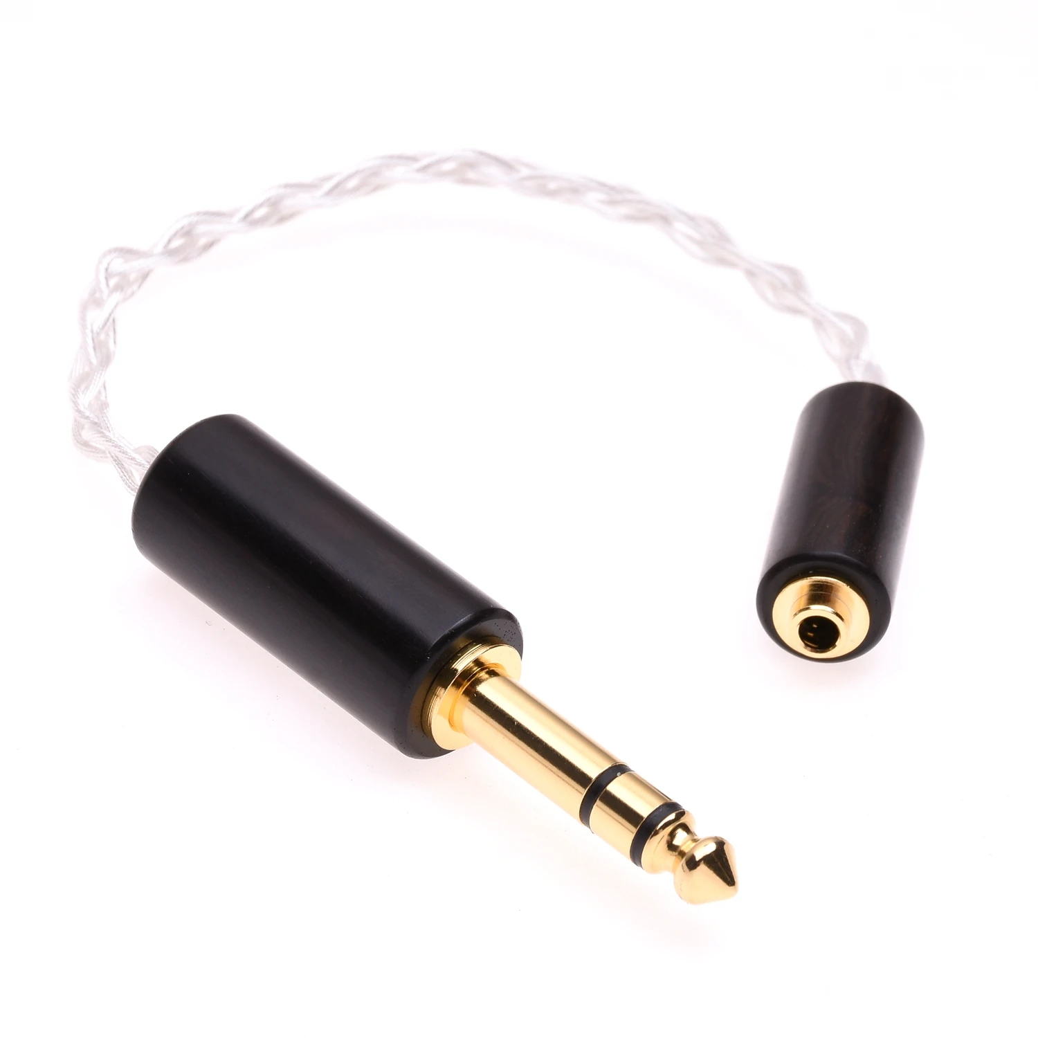 10cm Wooden TRS 1/4 6.35mm Male to 3.5mm Female Balanced Headphone Audio Adapter 4 Cores 6N OCC Crystal Silver Plated Cable