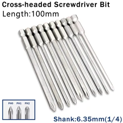 10 Stuks 100Mm Kruisschroevendraaier Bits Set Gelegeerd Staal Elektrische Schroevendraaier 1/4 Inch Zeskant Driver Bits Handgereedschap Ph1 Ph2