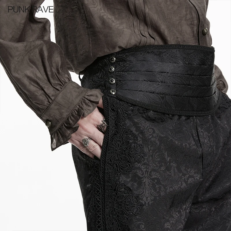 PUNK RAVE Men's Gothic Palace Jacquard Slim Fit Waist Dark Metal Pattern Layers Buttons Party Men Clothes Accessories
