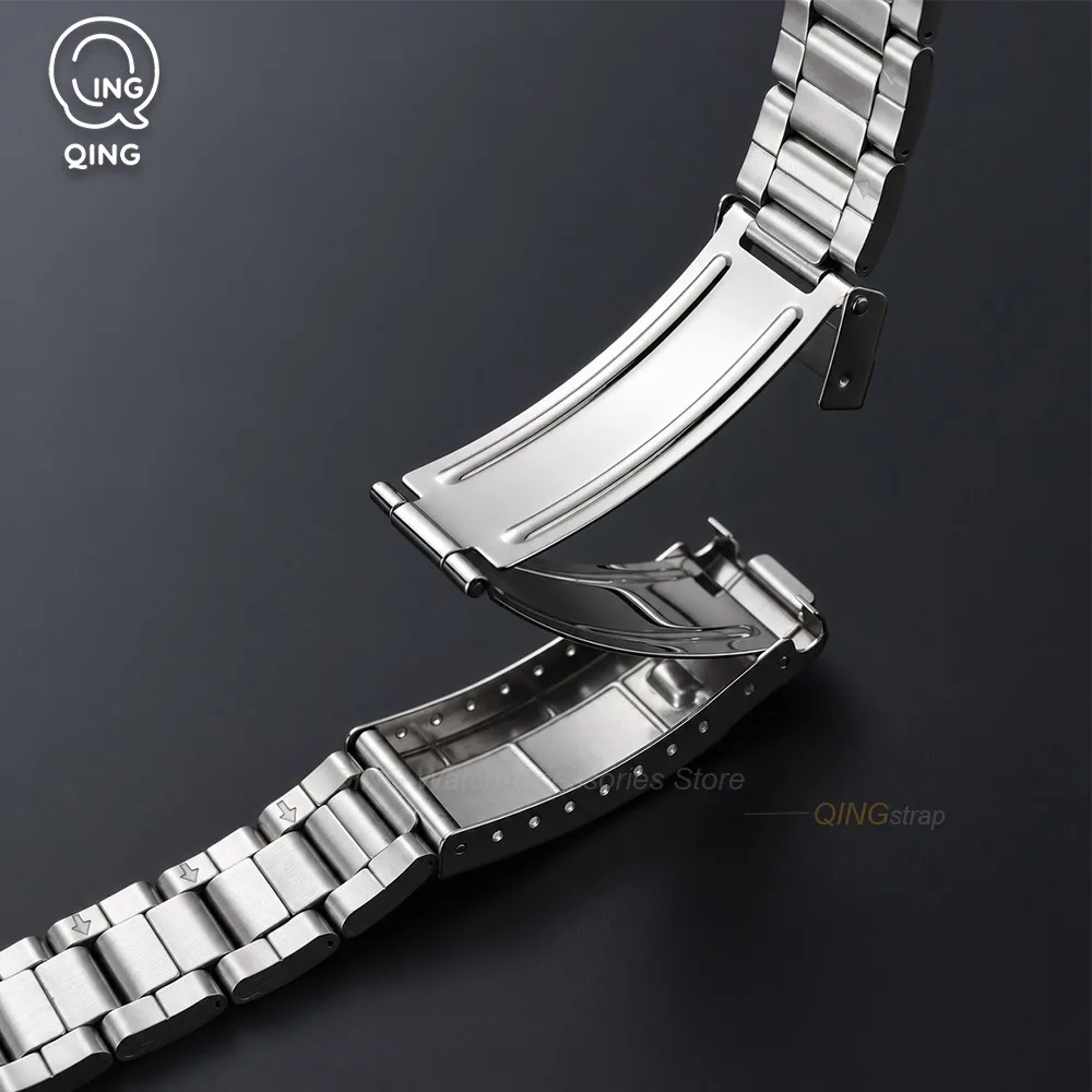 18mm 19mm 20mm 22mm Curved End Stainless Steel Watch Bands Deployment Clasp Metal Strap Durable Universal Bracelet for Men Woman