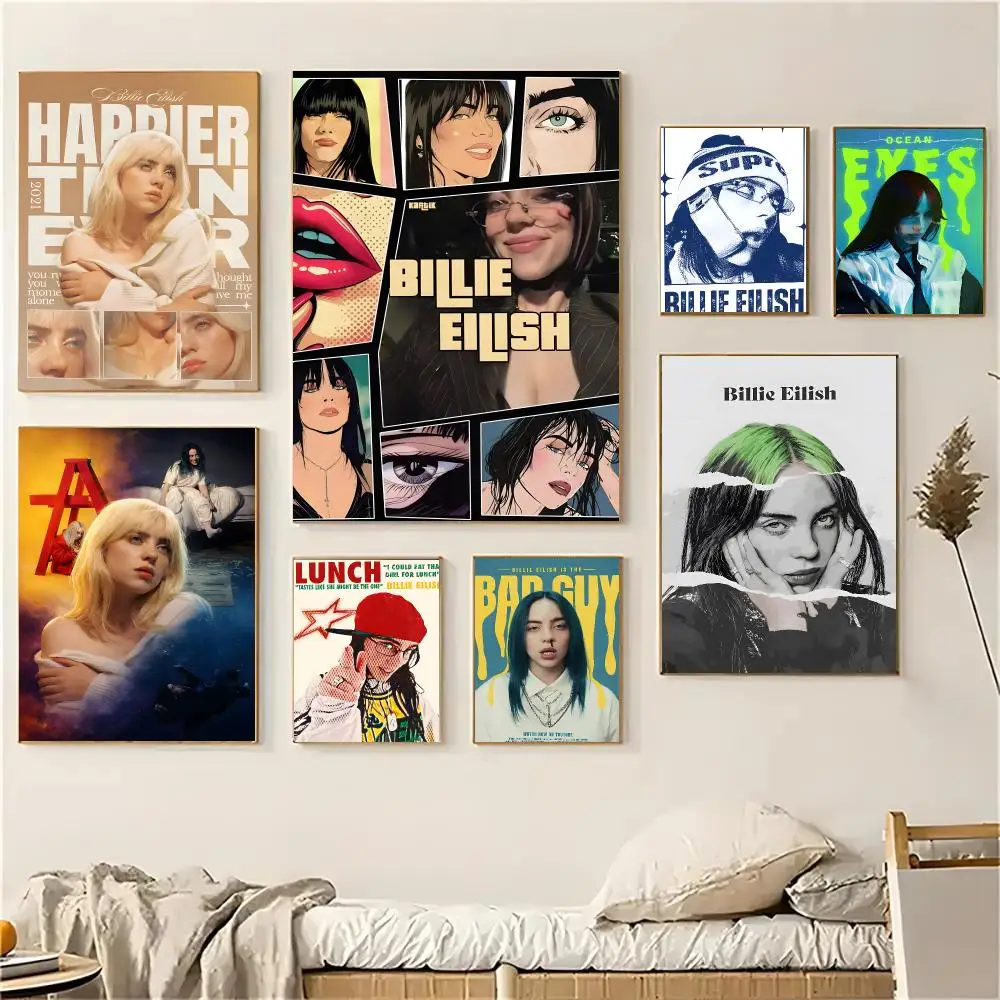 Billie Eilish celebrity art print Poster Self-adhesive Advanced Aesthetic Printing Paper Wall Art for Living Room Home Decor