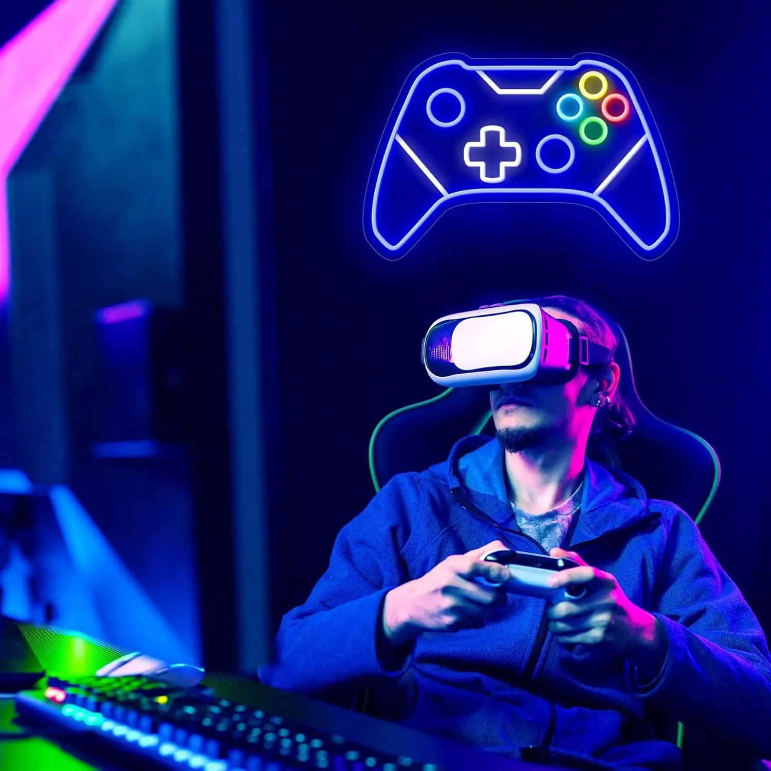 Letrero de neón para jugadores, letrero de neón LED en forma de Gamepad para decoración de habitación de jugadores, alimentado por USB para los mejores regalos de jugadores para adolescentes, niños y niños