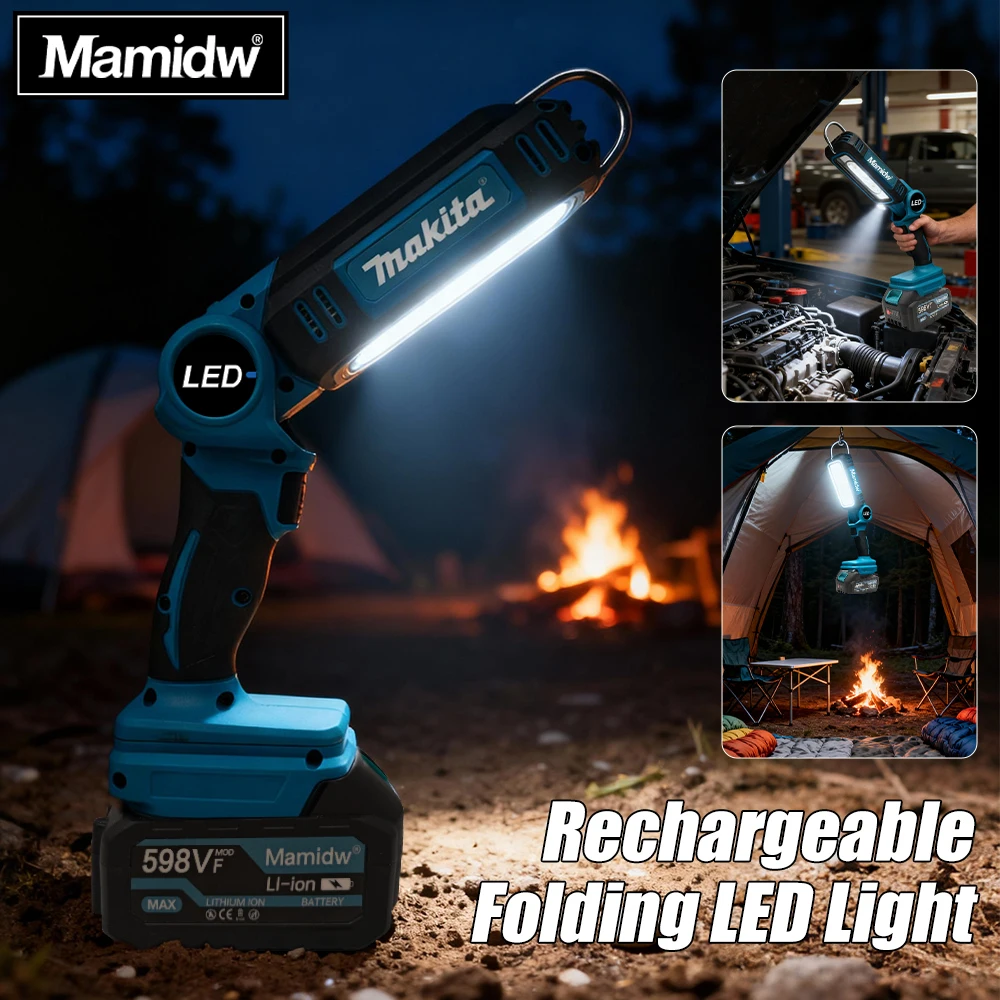 

Mamidw 90° Folding Light Super Bright Jobsite Light Camping Light Portable Handheld Outdoor Work Light For Makita 18v Battery