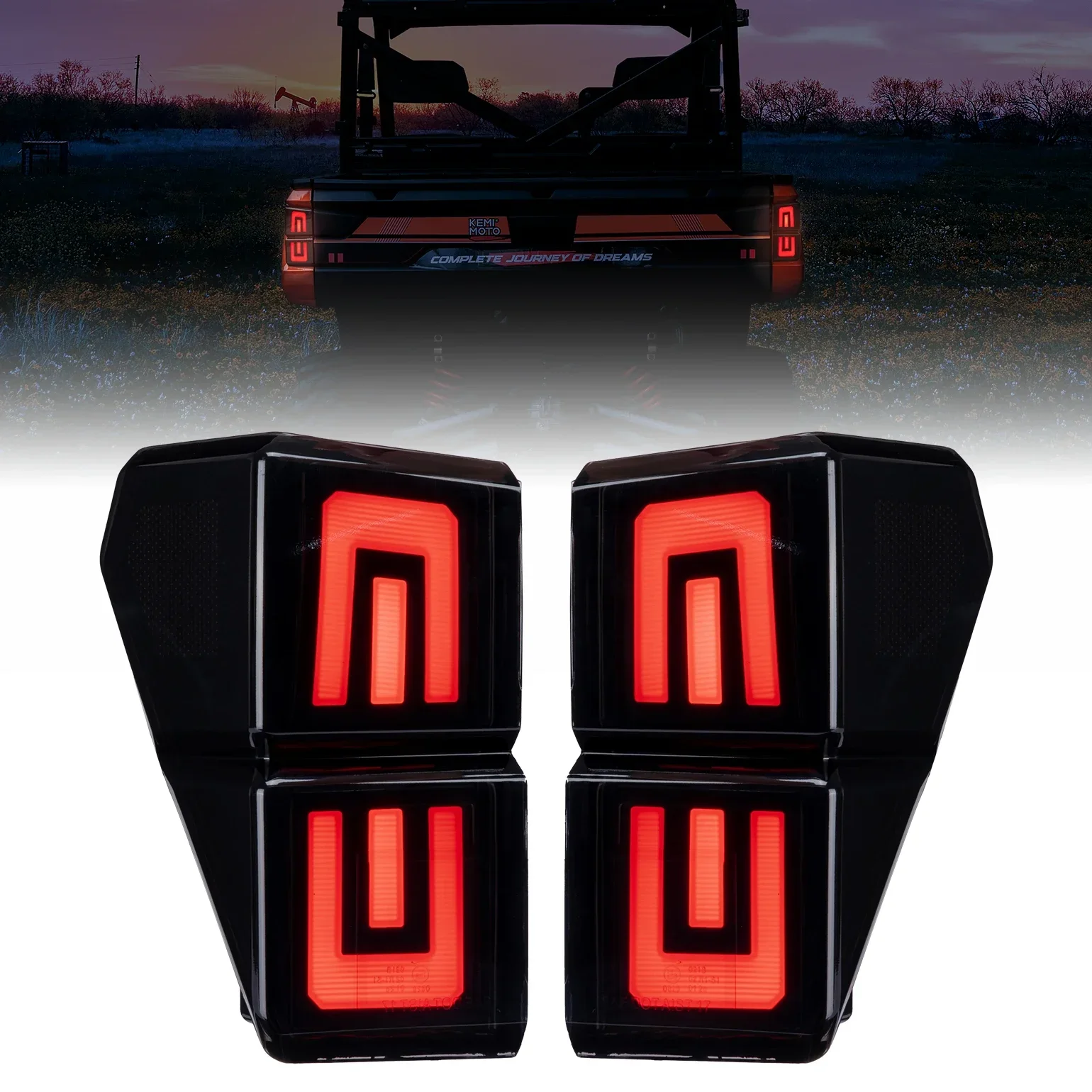 KEMIMOTO Tail Lights Compatible with Polaris Ranger 1000 XP / Crew 2018-2024 #2413766 Brake Flashing Water-resistant LED Light