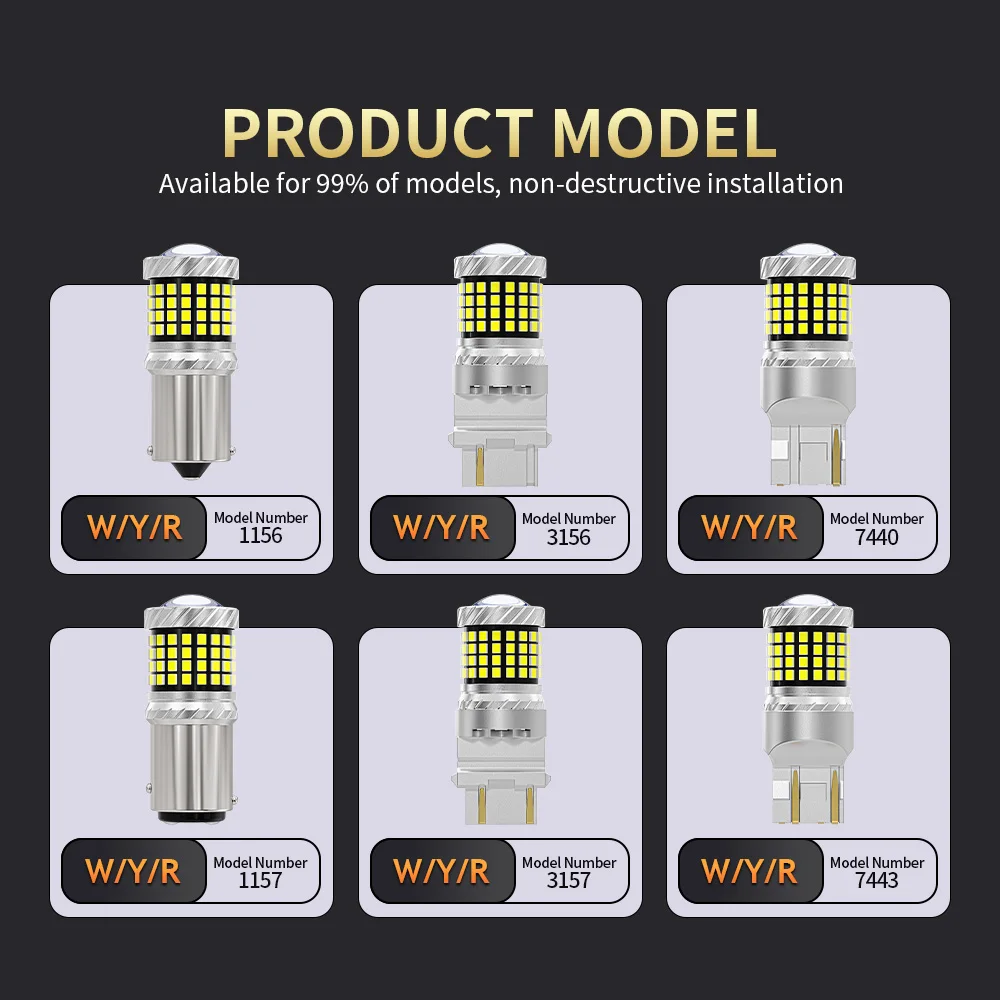 2PCS Super Bright Canbus LED Car Lights 1156 BA15S P21W 1157 BAY15D P21/5W 3156 3157 7440 7443 W21 Brake Tail  lights  White 12v