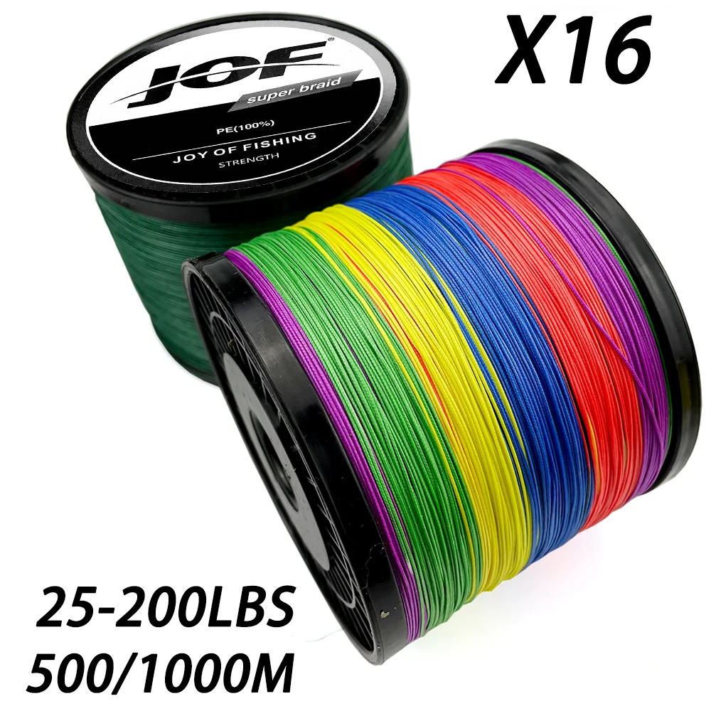 JOF Sea Fish Line Ocean Rock Braided Fishing Lines 16 Strands 500M/1000M PE Extreme 25LBs-200LBs  Power Sea Wire Multifilament