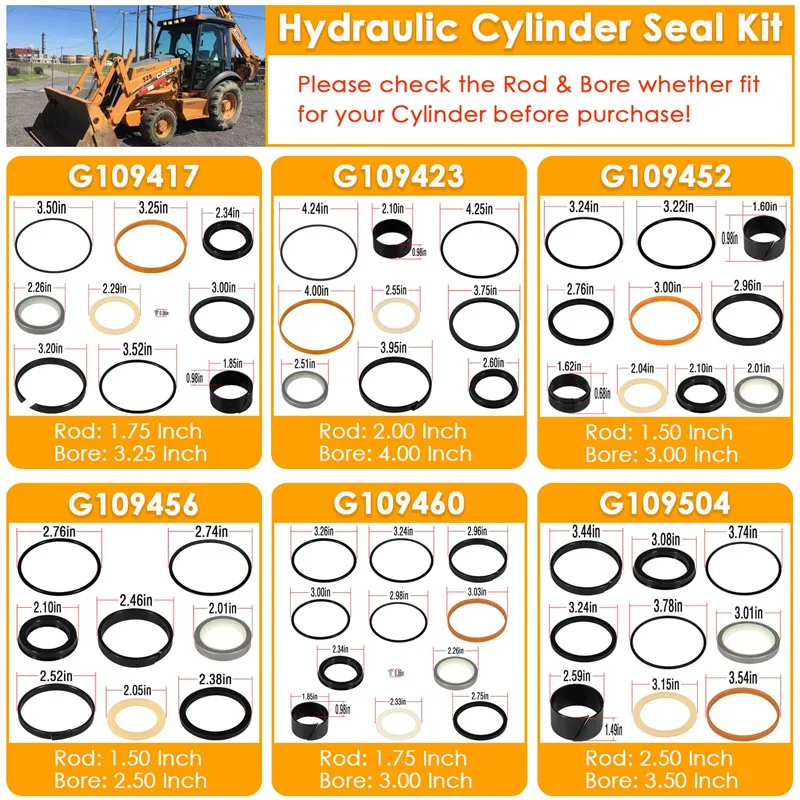 Whole Machine Hydraulic Cylinder Seal Kit for Case 580E, 580SE/ 580 Super E, 580SD/ 580 - G109456& G109417,G109504 & G109452 Etc