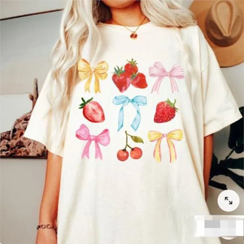 Camiseta de algodón con cuello redondo para mujer, blusa de manga corta con estampado gráfico, camiseta informal cómoda