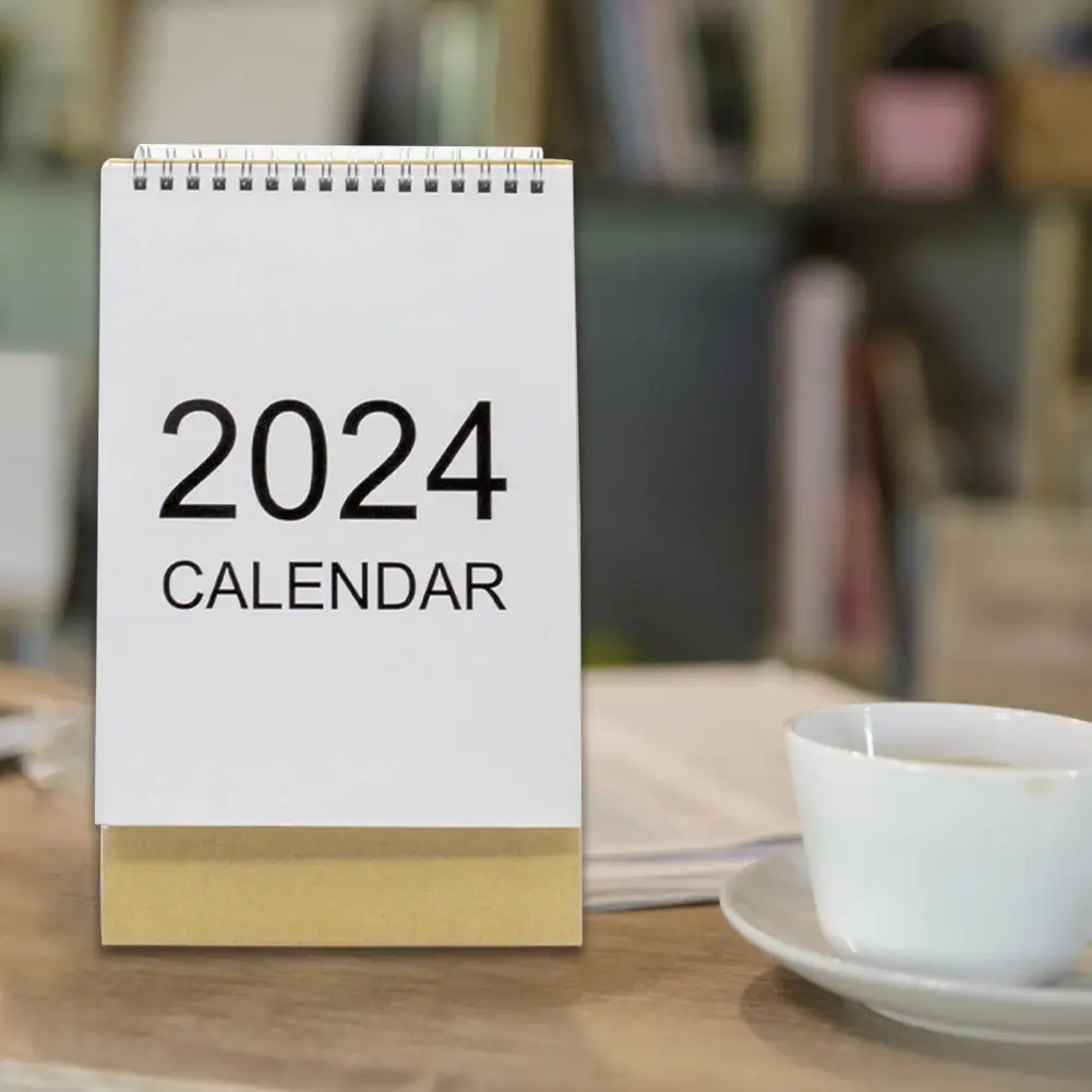 School Desk Calendar 2024 Mini Desk Calendar Stand-up Flip-top Design Event Marking Convenient Office Decor