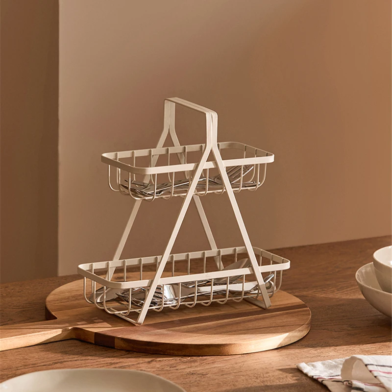 Iron Double-layer Storage Rack Livingroom Kitchen Bathroom Desktop Storage Basket Diningtable Tableware Storager Snack Shelf