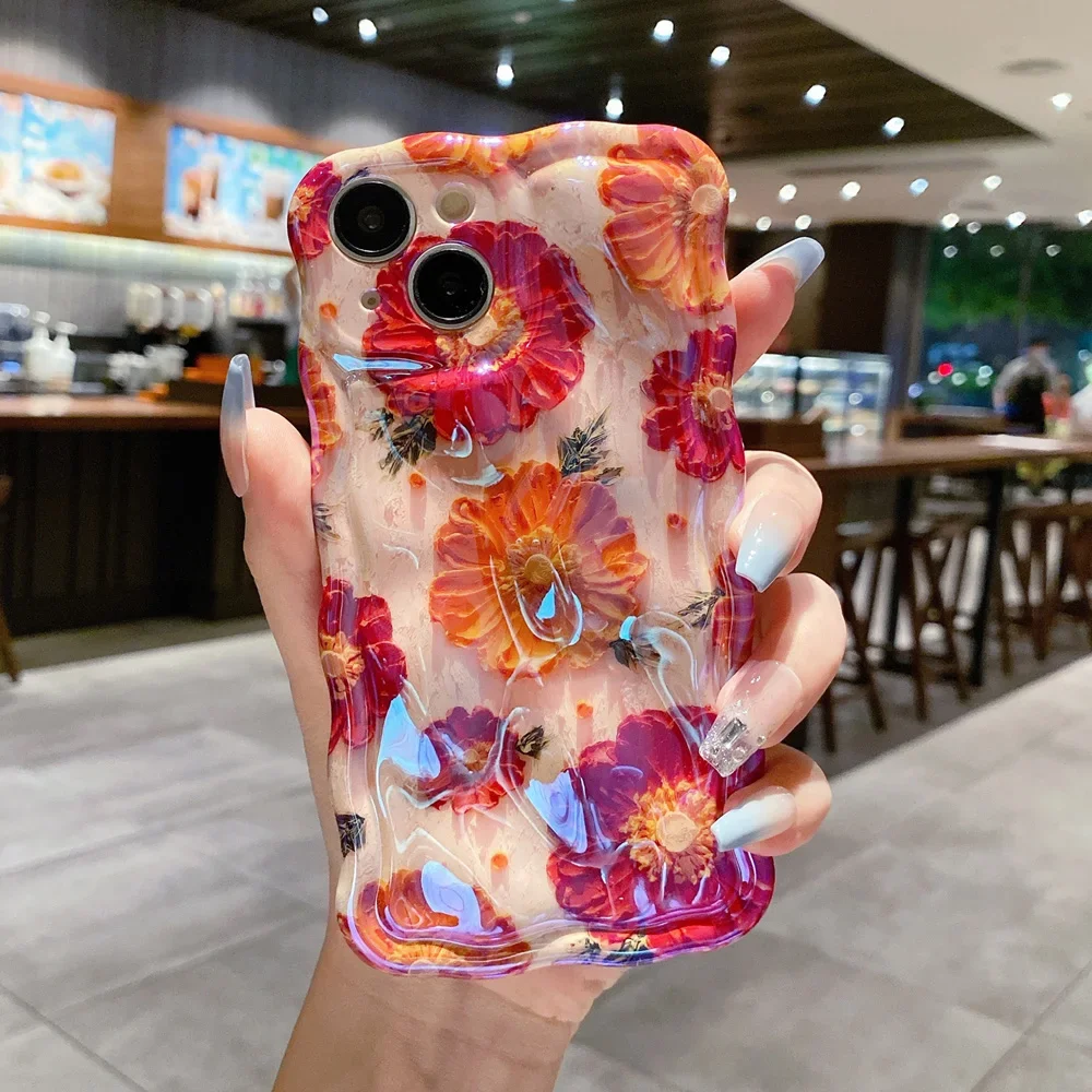 Laser Blu-ray Flower Phone Case Deluxe Shockproof TPU Soft Silicone Case For iPhone15 14 13 12 11 Pro Max Plus